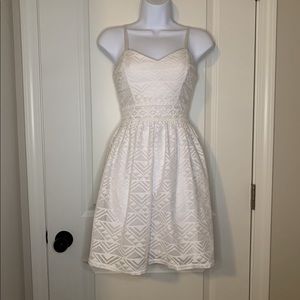 White, lace, spaghetti strap dress.